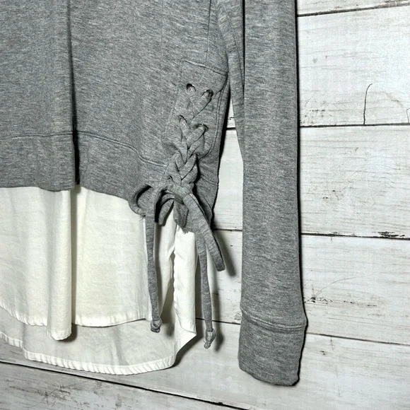 WHBM Long Sleeve Lace Up Sweatshirt with Faux Layer Shirt, Women’s size XS - Picture 3 of 10